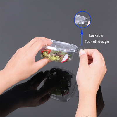 Disposable PET RPET 5oz Plastic Sauce Container Clear Hinged Tamper Proof Containers with Lid