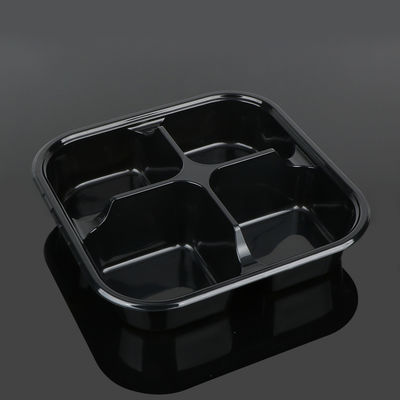 4 Black Food Compartment 21*21*5cm PET Plastic Tray