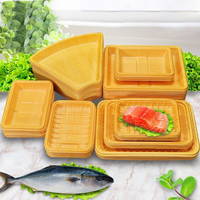 Wood Grain Color Salmon Disposable Plastic Meal Tray