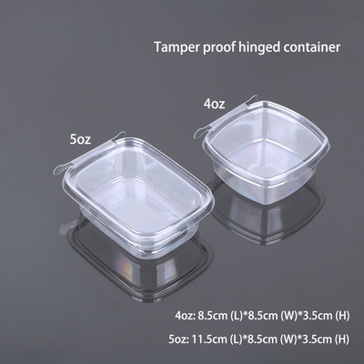 Disposable PET RPET 5oz Plastic Sauce Container Clear Hinged Tamper Proof Containers with Lid